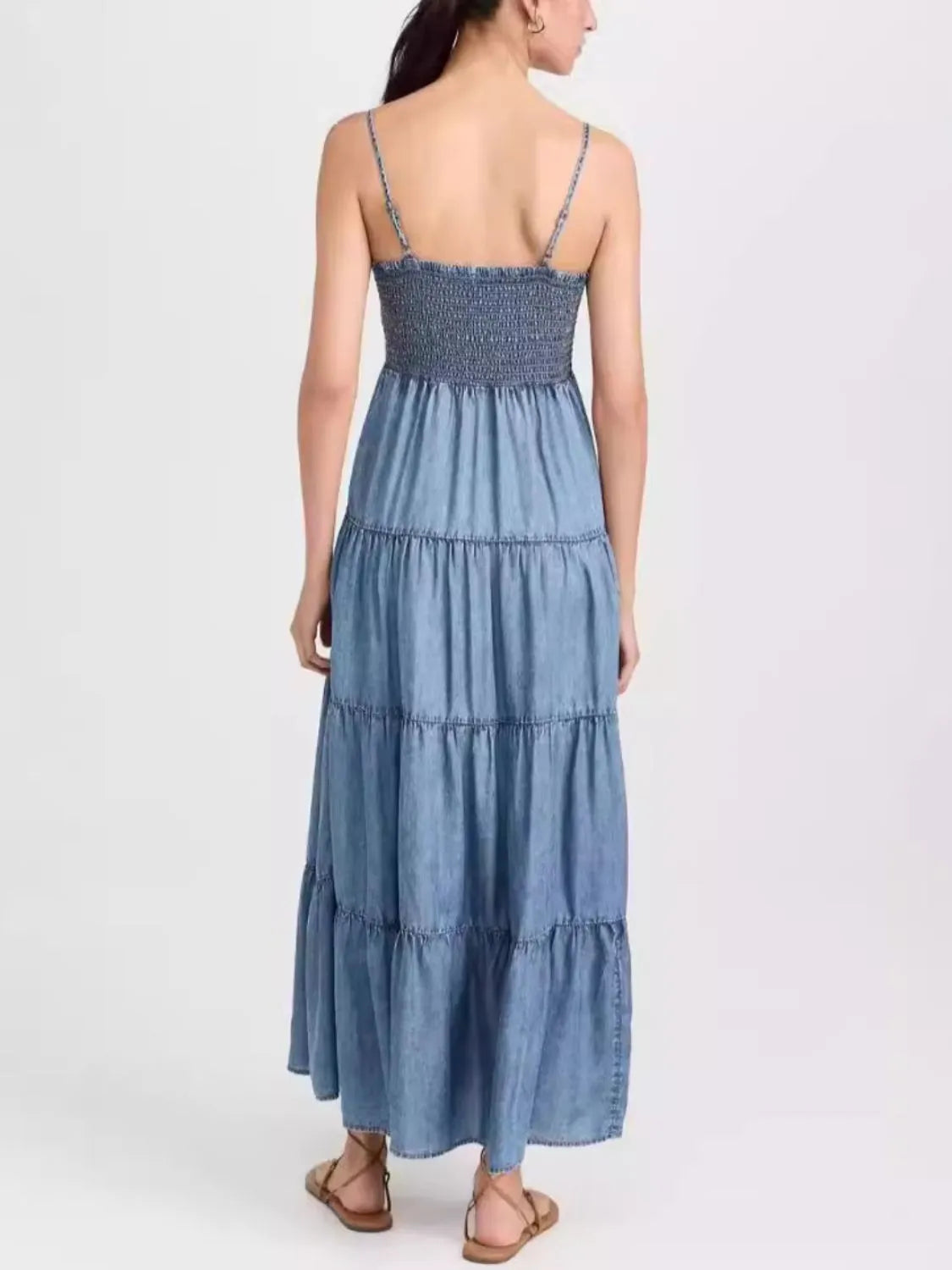 Smocked Square Neck Tiered Denim Cami Dress - Codrington Expressions 