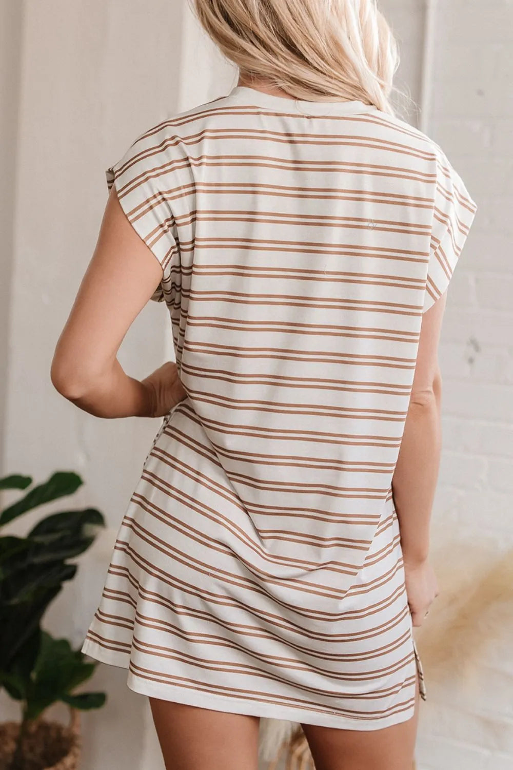 Stripe Round Neck Sleeveless Pocketed Mini Dress - Codrington Expressions 