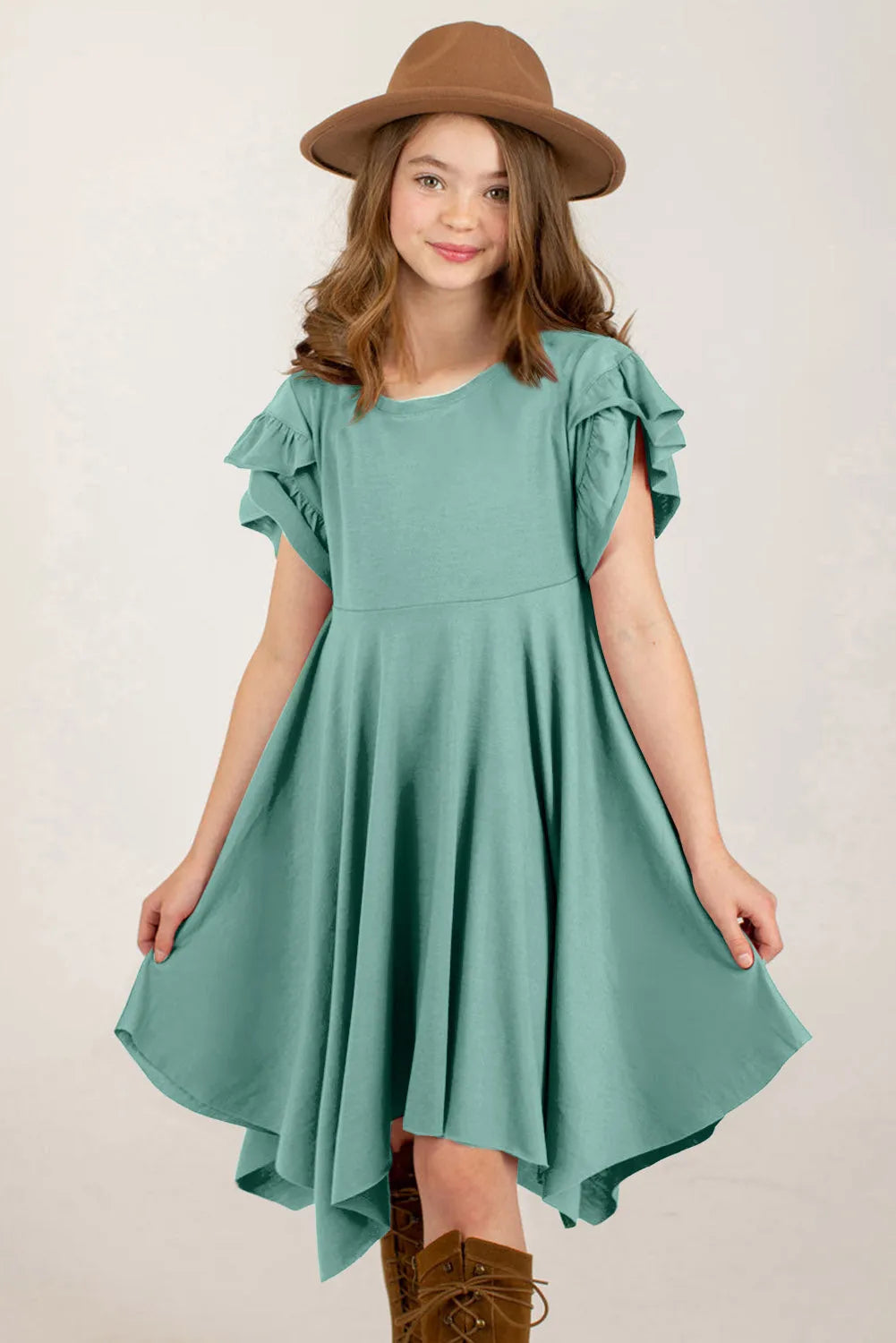 Round Neck Petal Sleeve Dress - Codrington Expressions 
