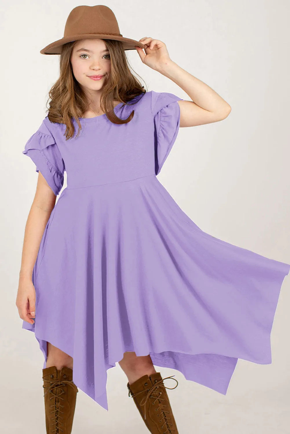 Round Neck Petal Sleeve Dress - Codrington Expressions 