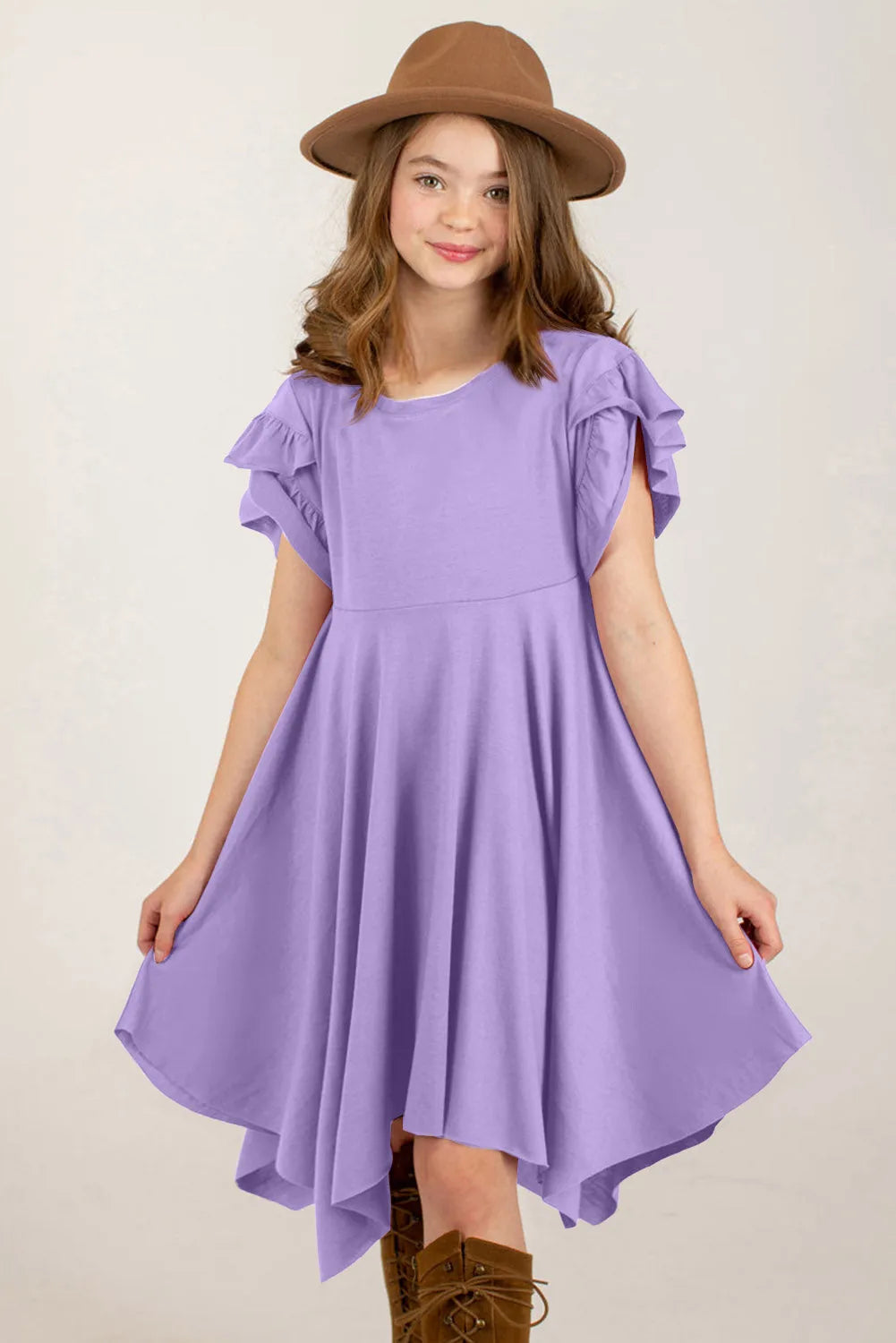 Round Neck Petal Sleeve Dress - Codrington Expressions 