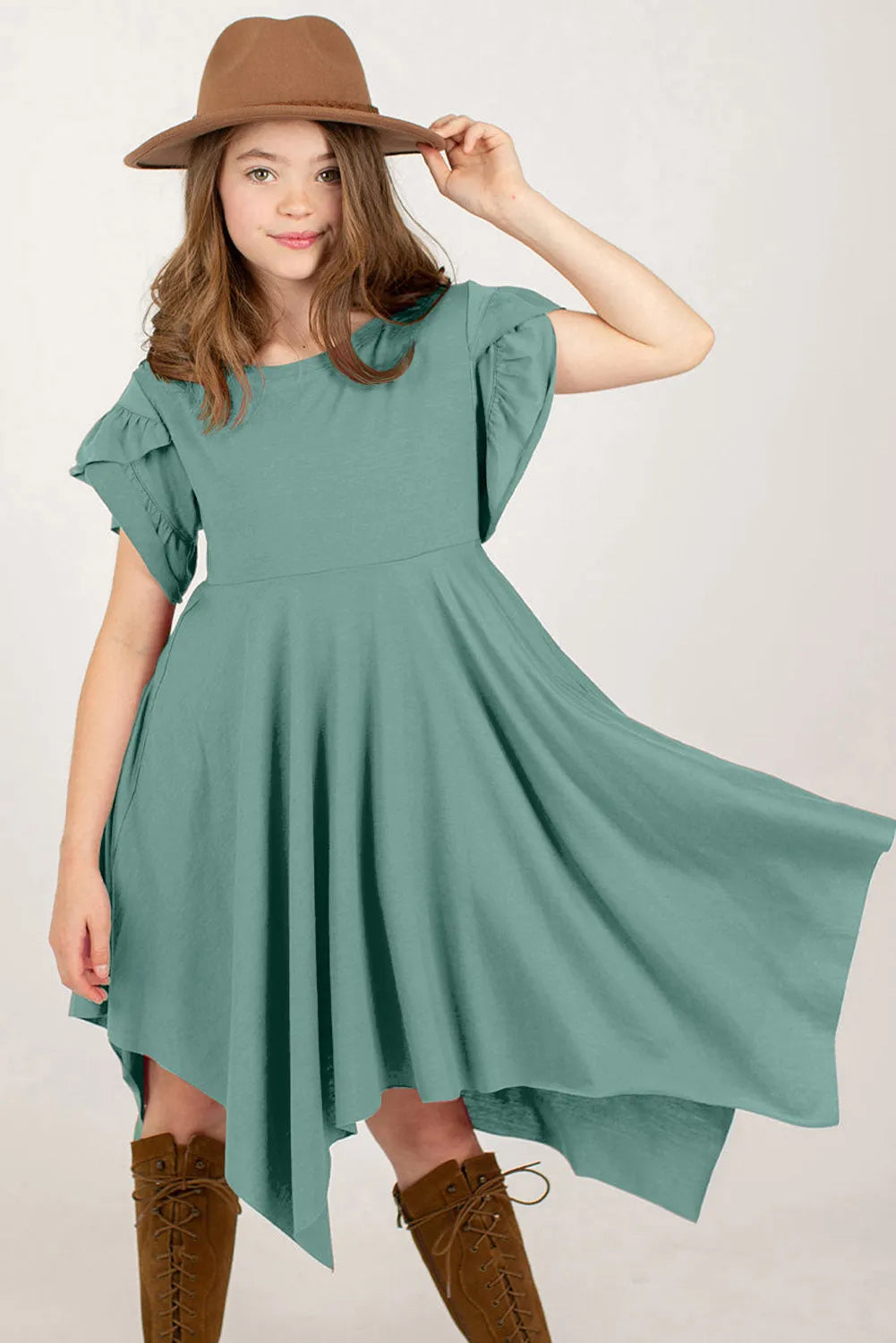 Round Neck Petal Sleeve Dress - Codrington Expressions 