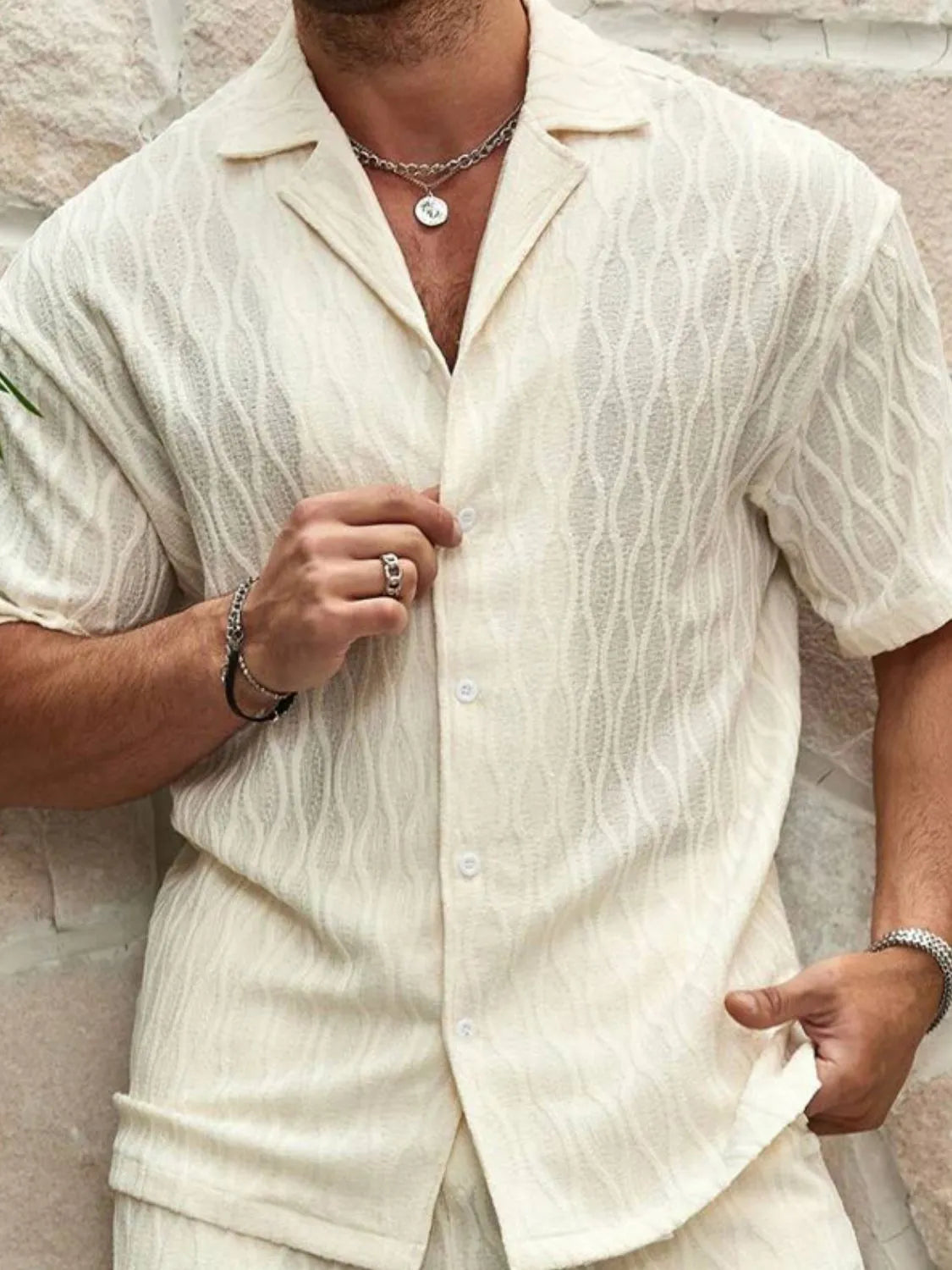 Men's Plus Size Collared Neck Short Sleeve Top and Shorts Set - Codrington Expressions 