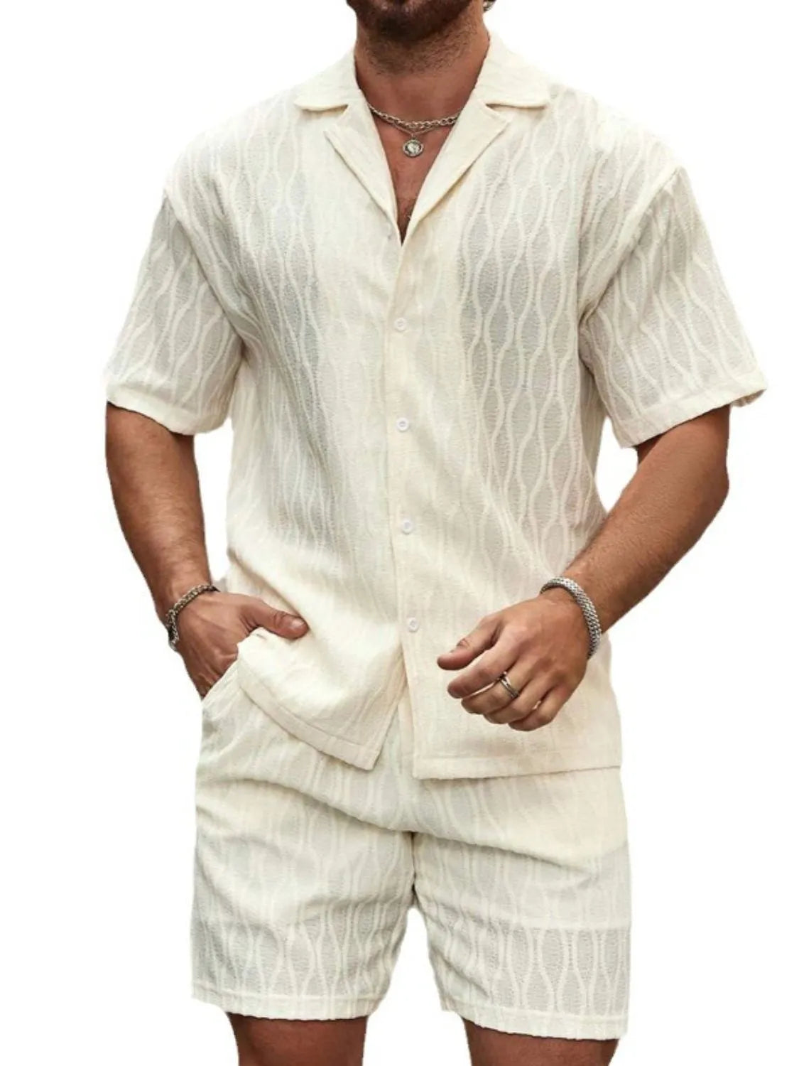 Men's Plus Size Collared Neck Short Sleeve Top and Shorts Set - Codrington Expressions 
