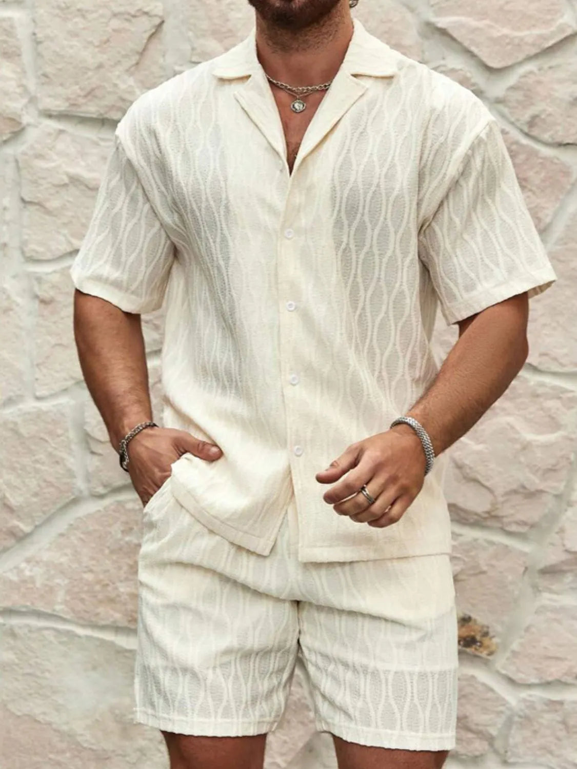 Men's Plus Size Collared Neck Short Sleeve Top and Shorts Set - Codrington Expressions 