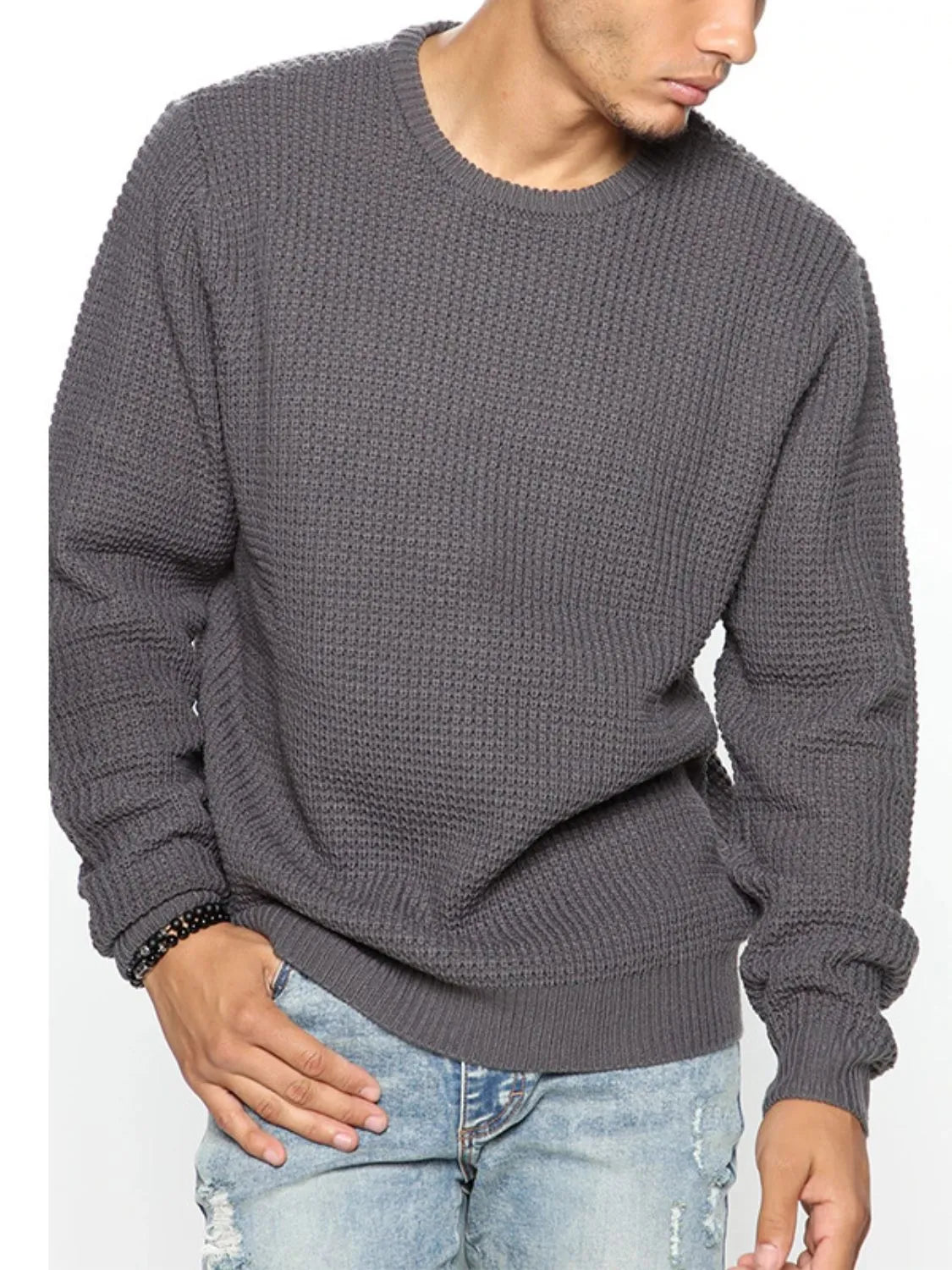 Men's Full Size Round Neck Long Sleeve Sweater Plus Size - Codrington Expressions 