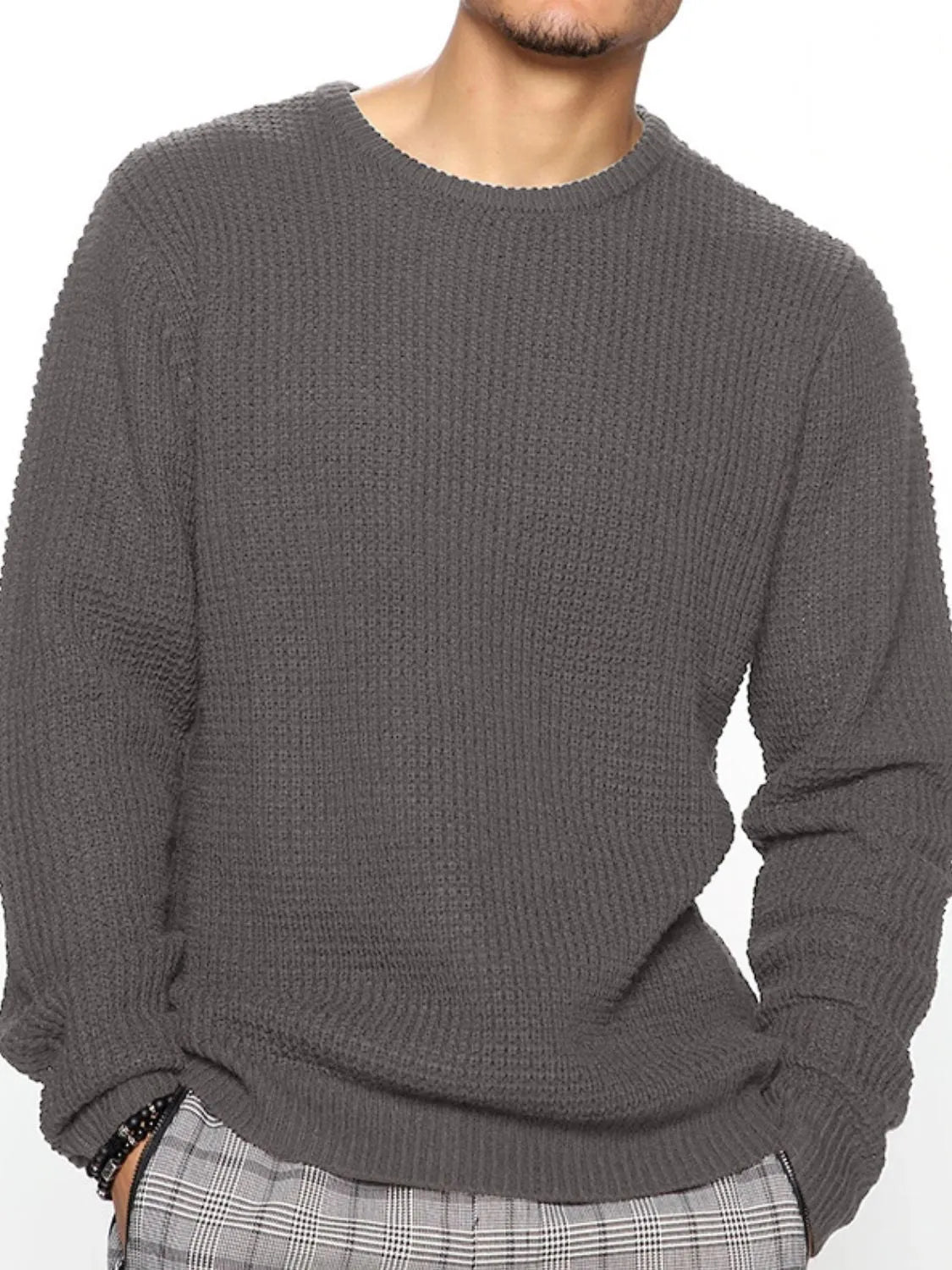 Men's Full Size Round Neck Long Sleeve Sweater Plus Size - Codrington Expressions 