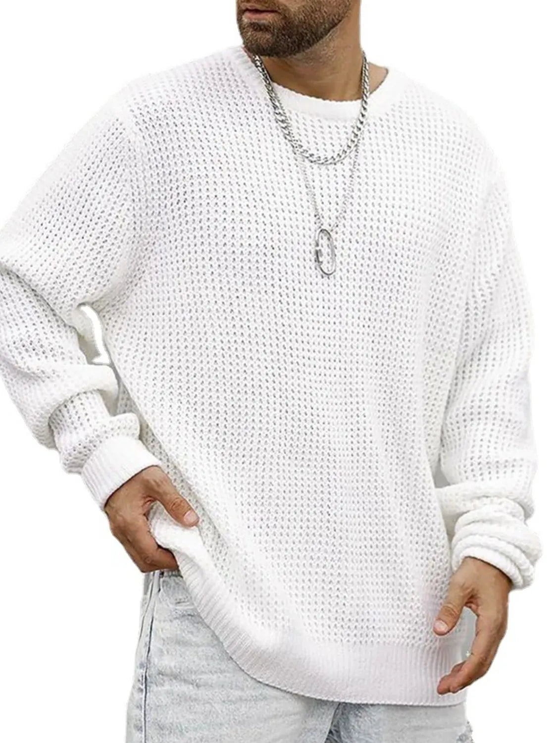 Men's Full Size Round Neck Long Sleeve Sweater Plus Size - Codrington Expressions 