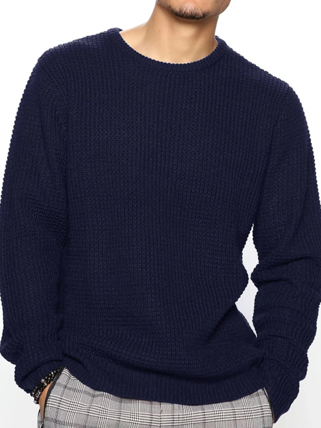 Men's Full Size Round Neck Long Sleeve Sweater Plus Size - Codrington Expressions 