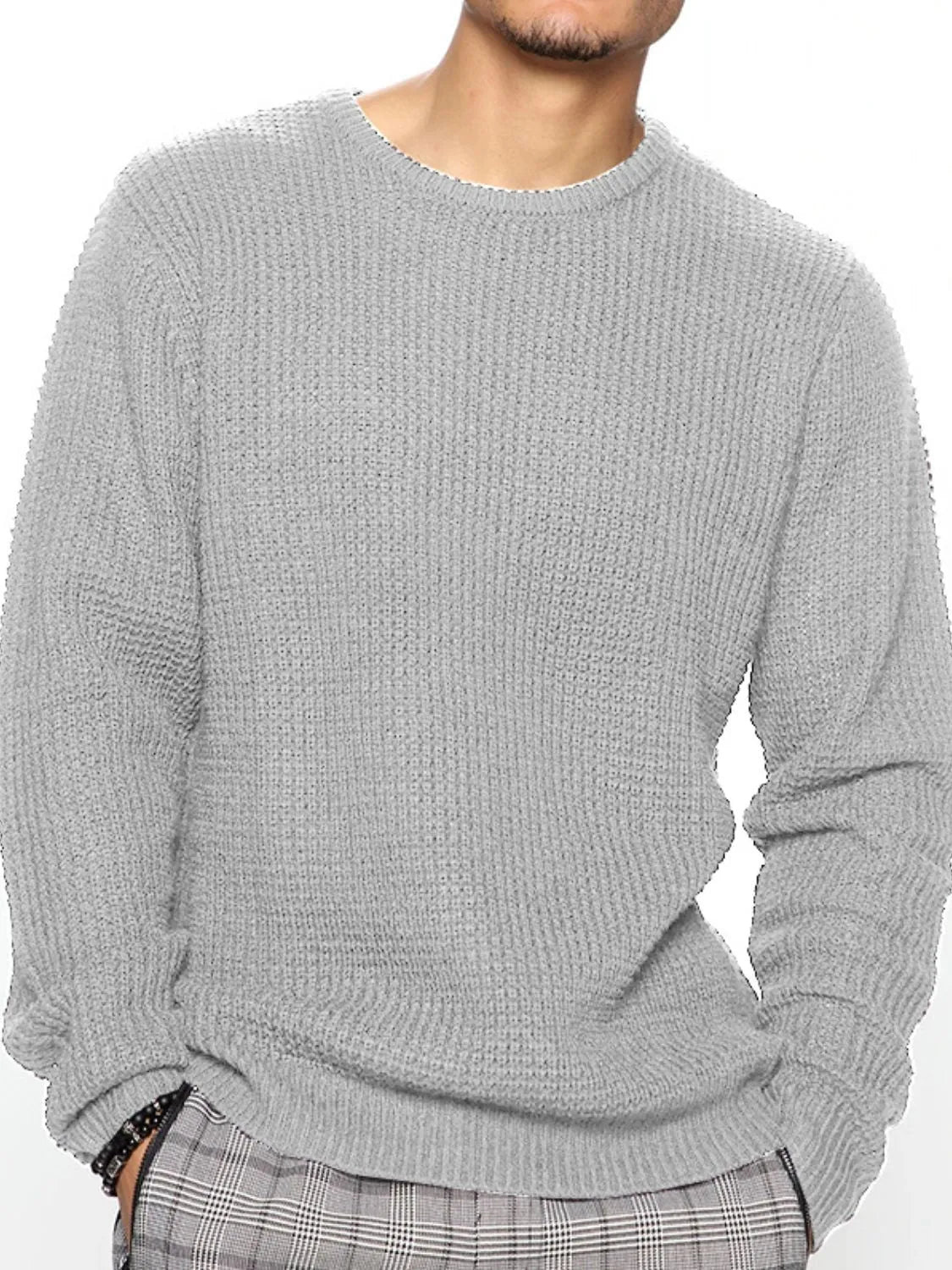 Men's Full Size Round Neck Long Sleeve Sweater Plus Size - Codrington Expressions 