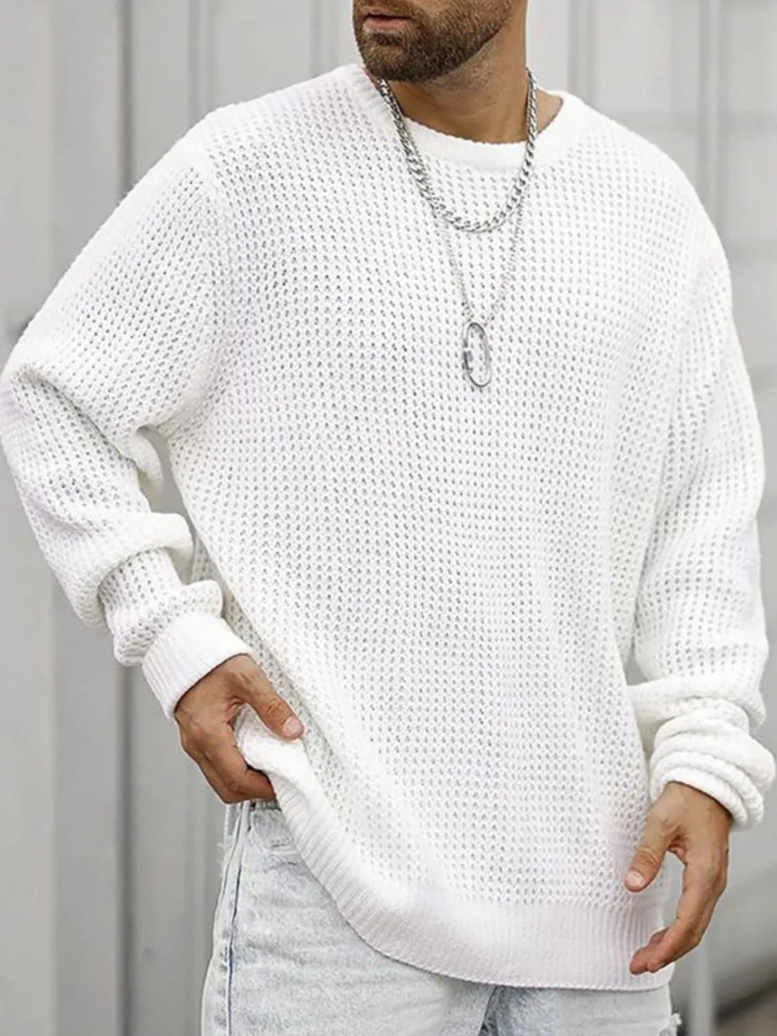 Men's Full Size Round Neck Long Sleeve Sweater Plus Size - Codrington Expressions 