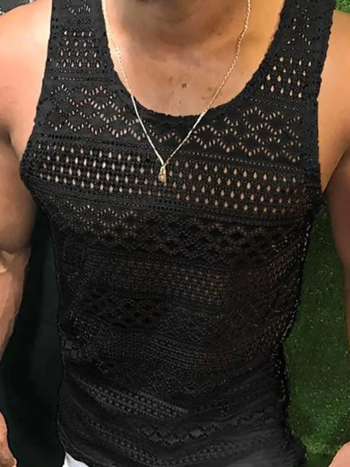 Men's Full Size Openwork Round Neck Tank Plus Size - Codrington Expressions 