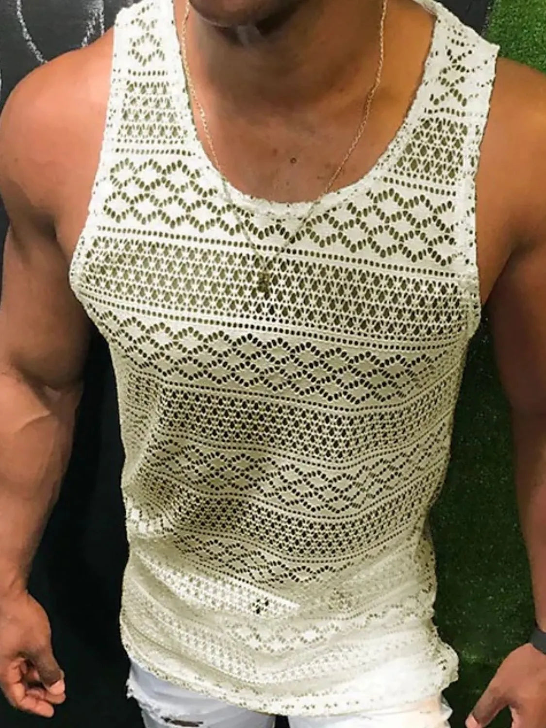 Men's Full Size Openwork Round Neck Tank Plus Size - Codrington Expressions 
