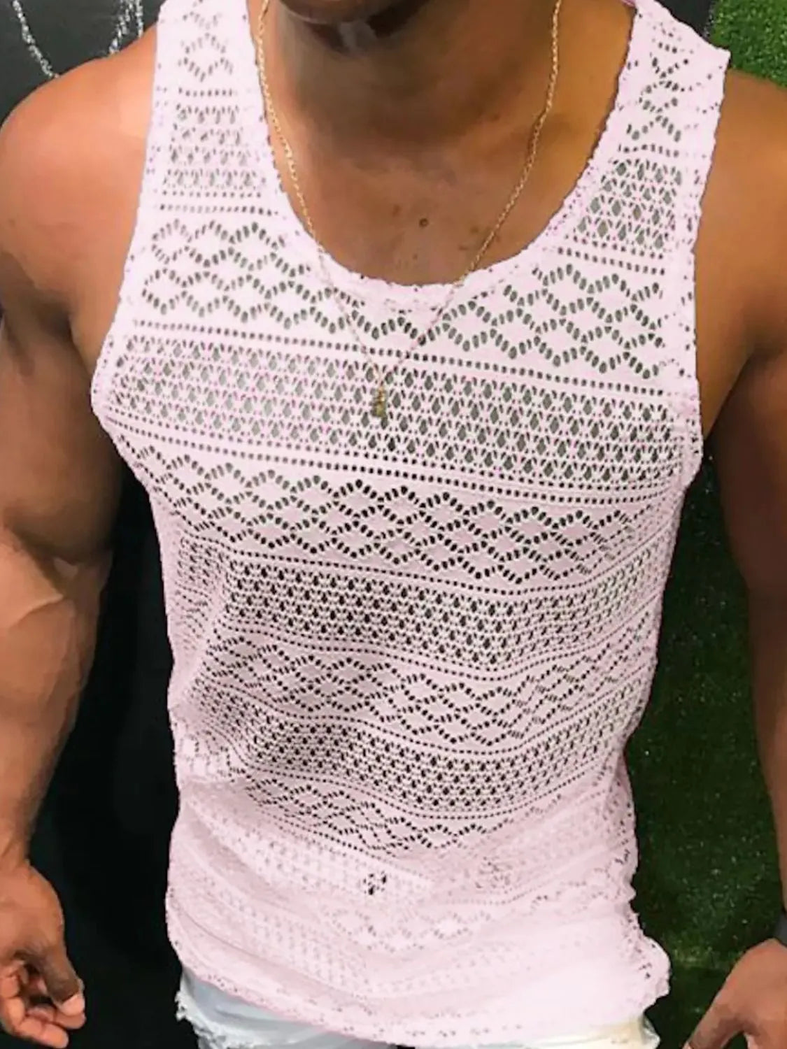 Men's Full Size Openwork Round Neck Tank Plus Size - Codrington Expressions 