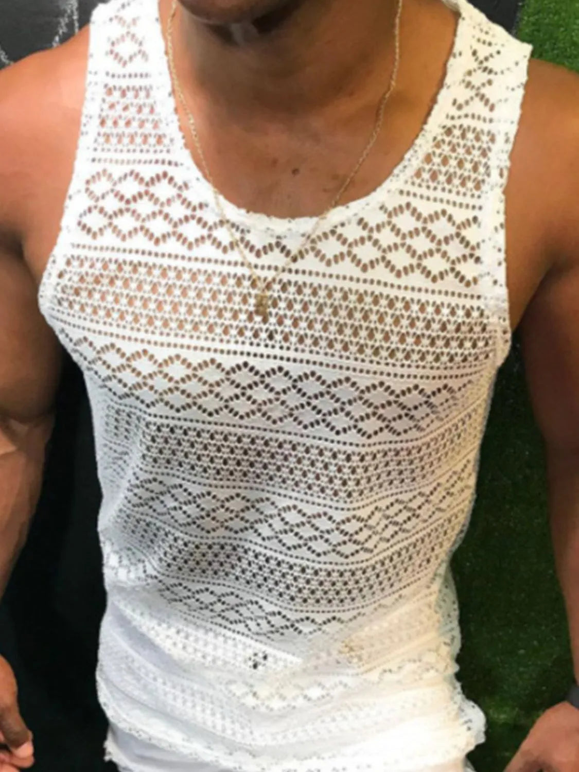 Men's Full Size Openwork Round Neck Tank Plus Size - Codrington Expressions 