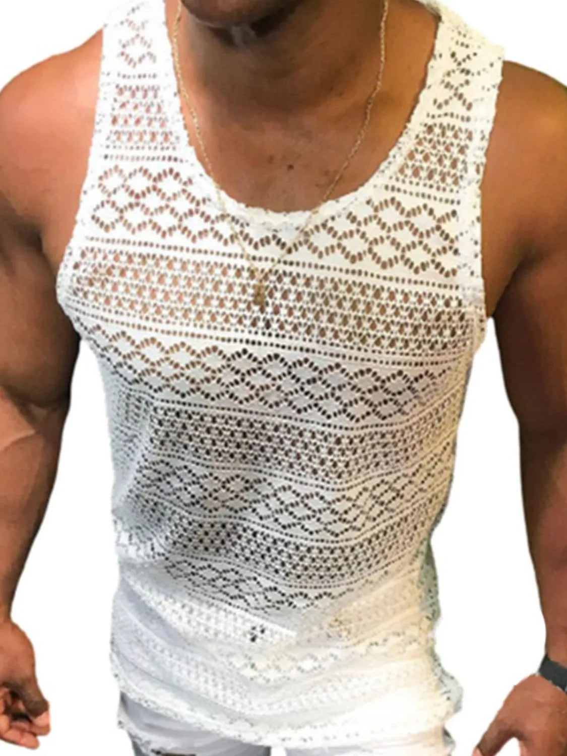 Men's Full Size Openwork Round Neck Tank Plus Size - Codrington Expressions 