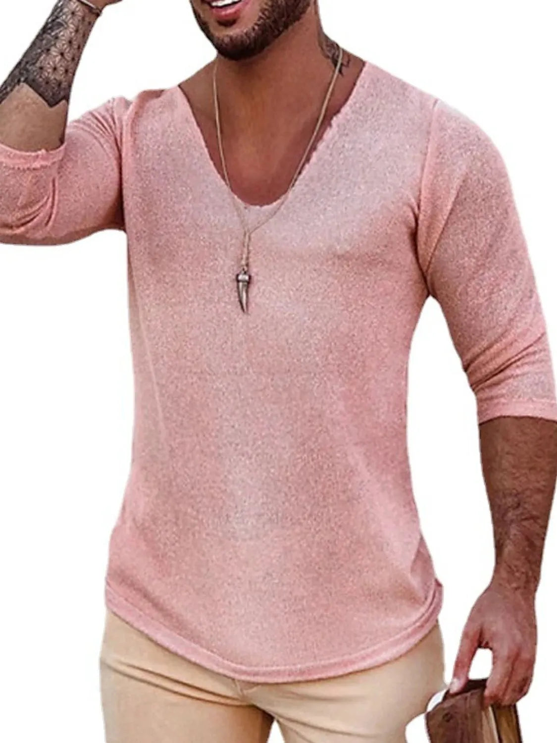 Men's Full Size V-Neck Long Sleeve T-Shirt Plus Size - Codrington Expressions 