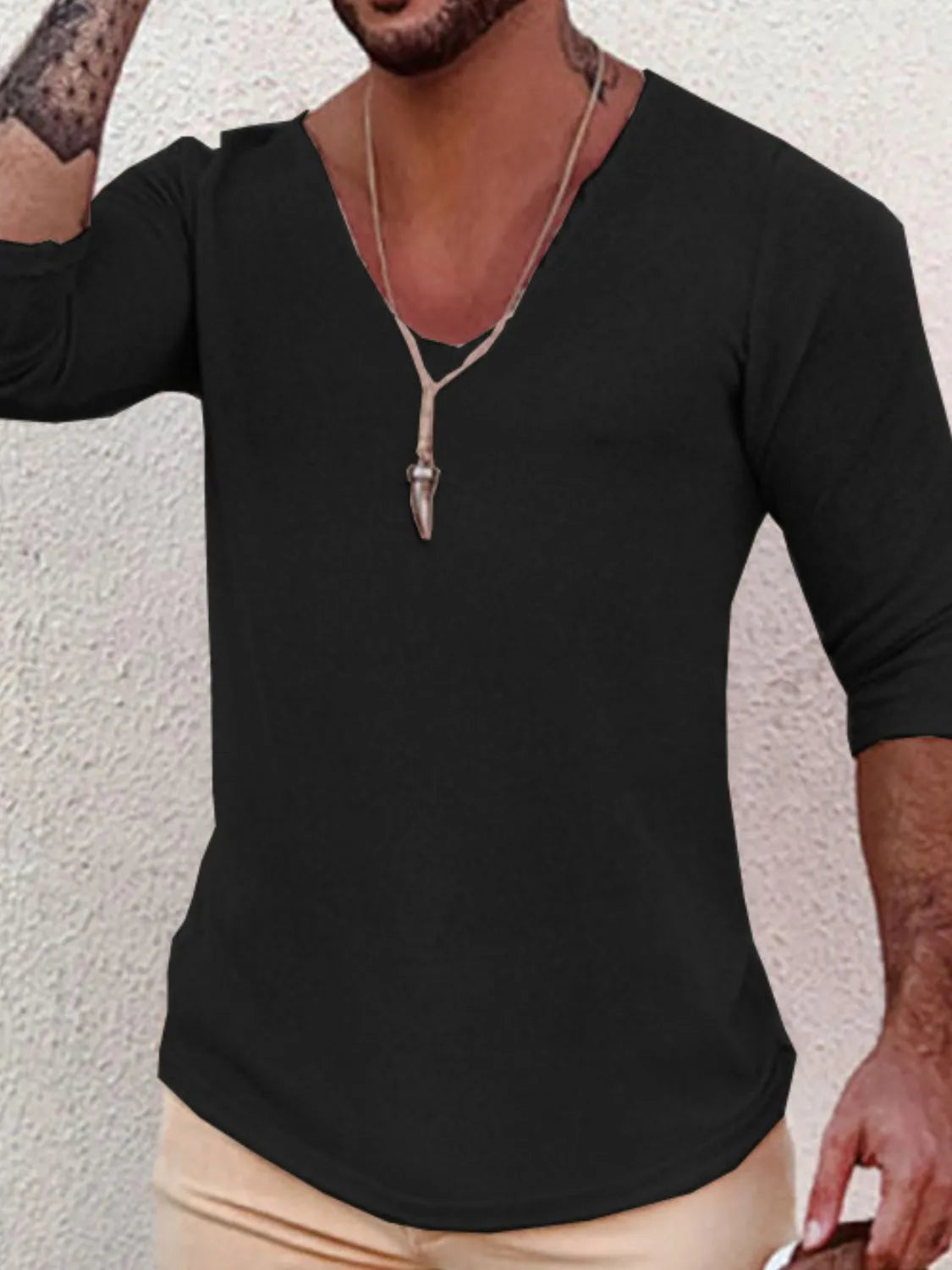 Men's Full Size V-Neck Long Sleeve T-Shirt Plus Size - Codrington Expressions 