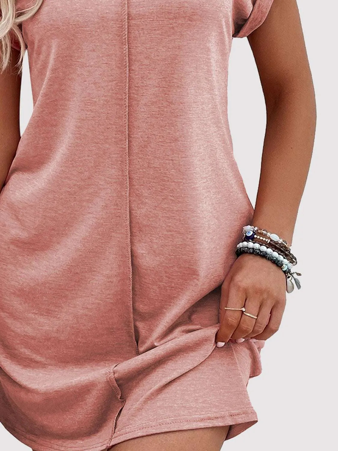Exposed Seam Round Neck Mini Dress - Codrington Expressions 