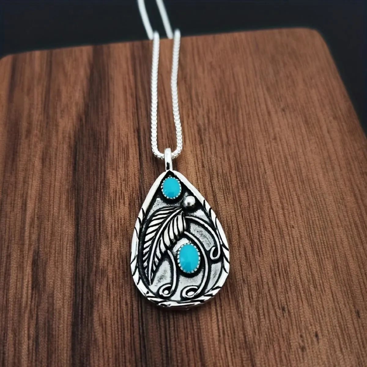 Alloy Artificial Turquoise Teardrop Pendant Necklace - Codrington Expressions 