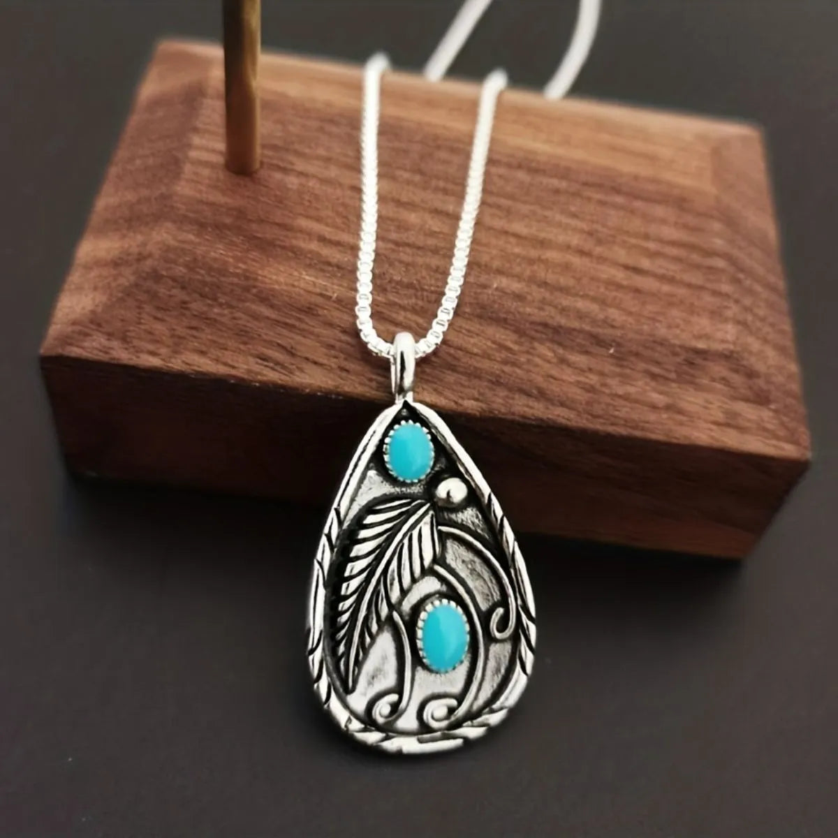 Alloy Artificial Turquoise Teardrop Pendant Necklace - Codrington Expressions 