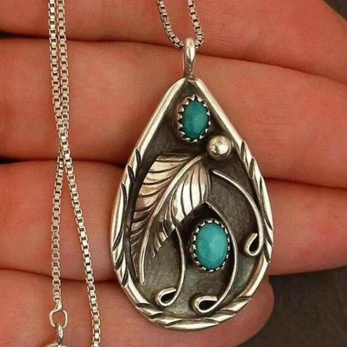 Alloy Artificial Turquoise Teardrop Pendant Necklace - Codrington Expressions 