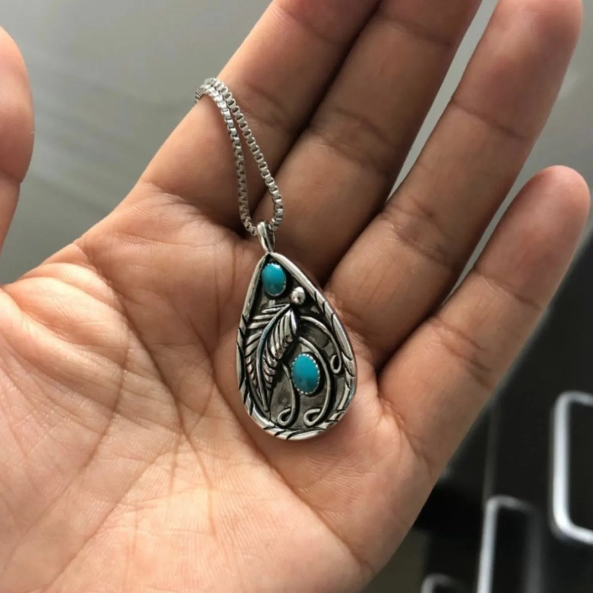 Alloy Artificial Turquoise Teardrop Pendant Necklace - Codrington Expressions 