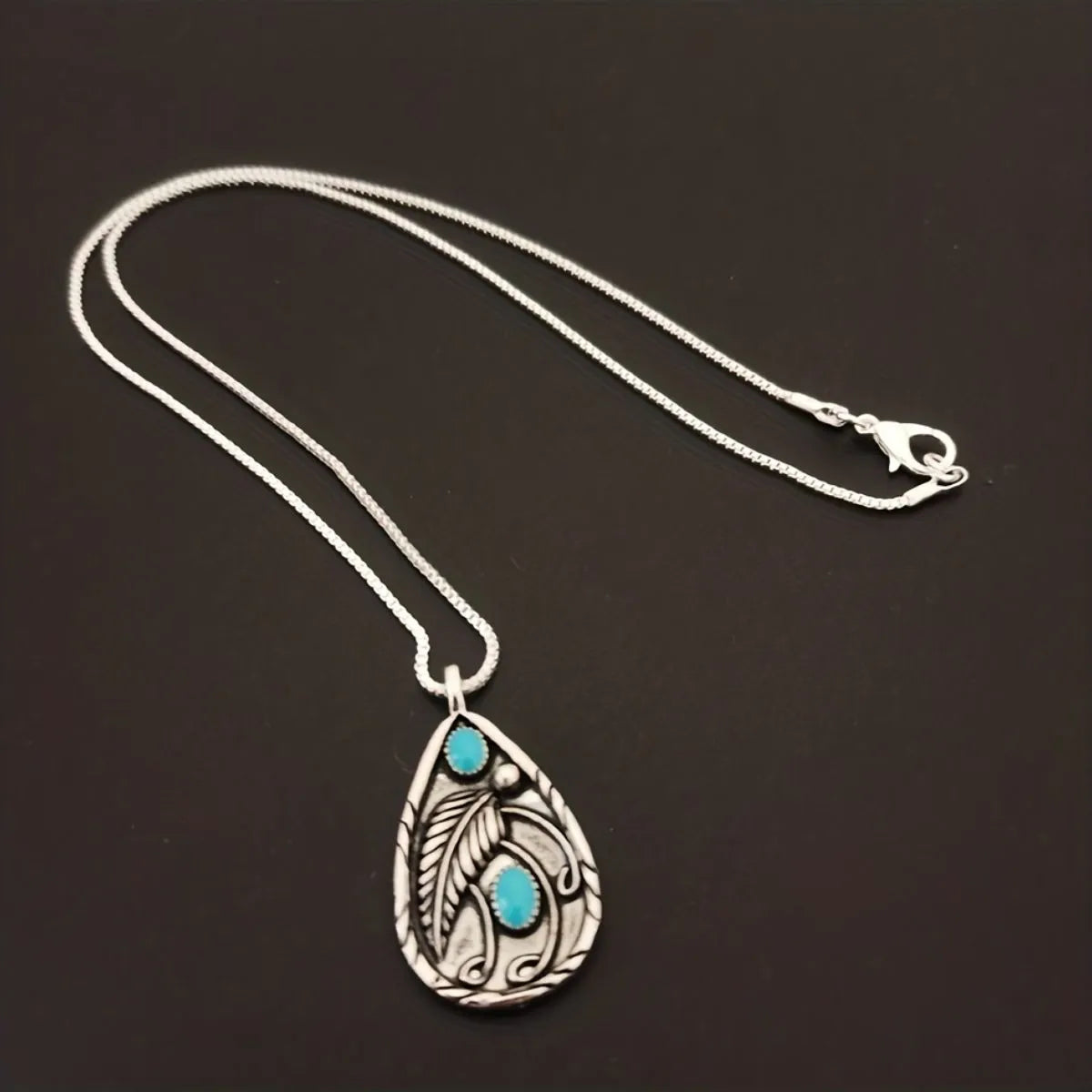 Alloy Artificial Turquoise Teardrop Pendant Necklace - Codrington Expressions 