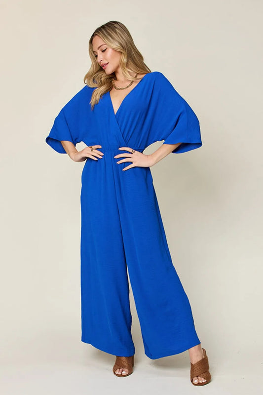 Double Take Full Size Surplice Wide Leg Jumpsuit with Pockets - Codrington Expressions 
