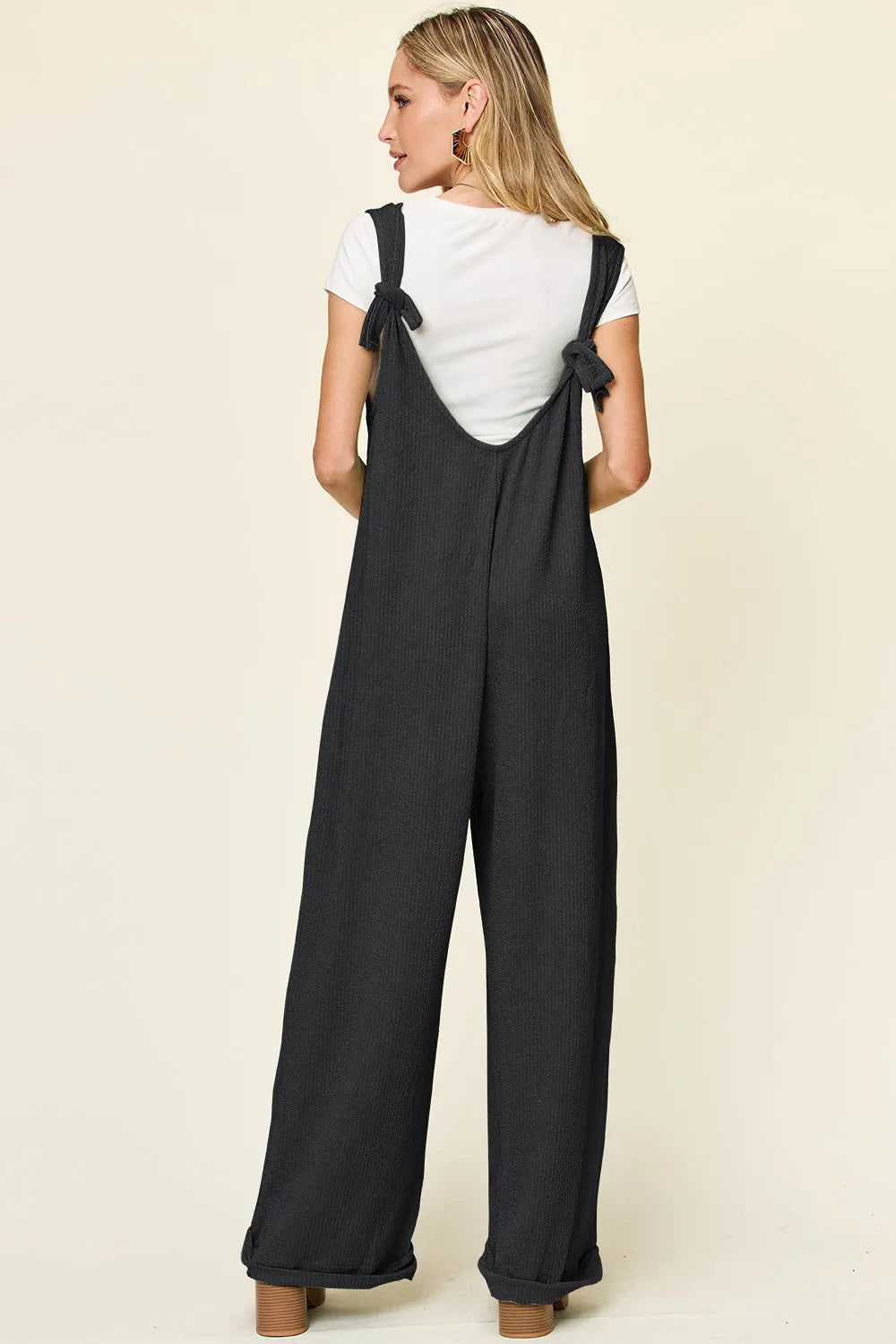 Double Take Full Size Texture Sleeveless Wide Leg Jumpsuit - Codrington Expressions 