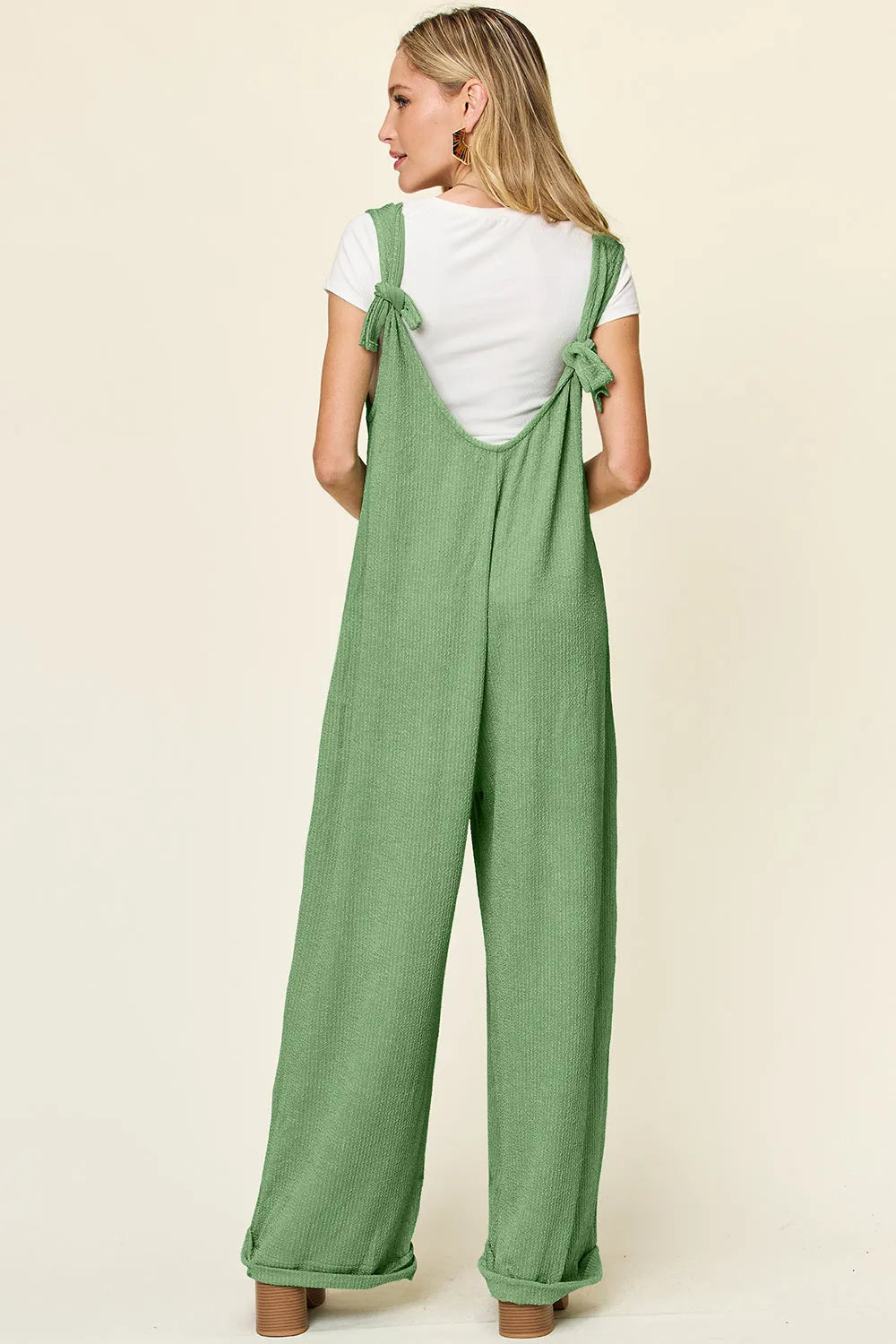 Double Take Full Size Texture Sleeveless Wide Leg Jumpsuit - Codrington Expressions 