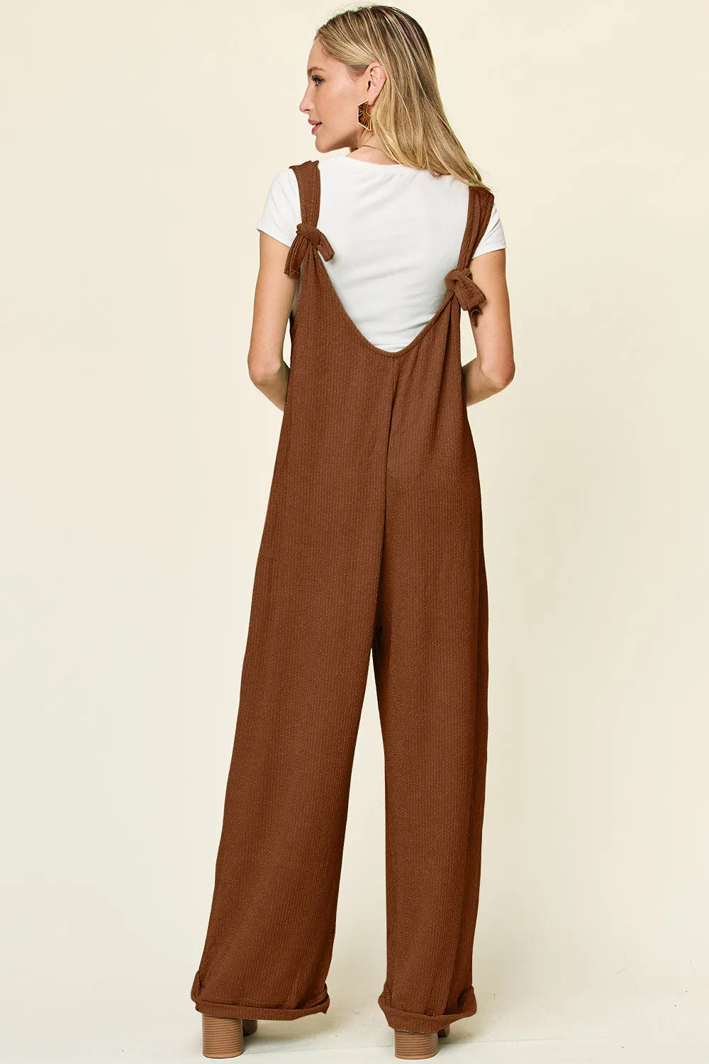 Double Take Full Size Texture Sleeveless Wide Leg Jumpsuit - Codrington Expressions 