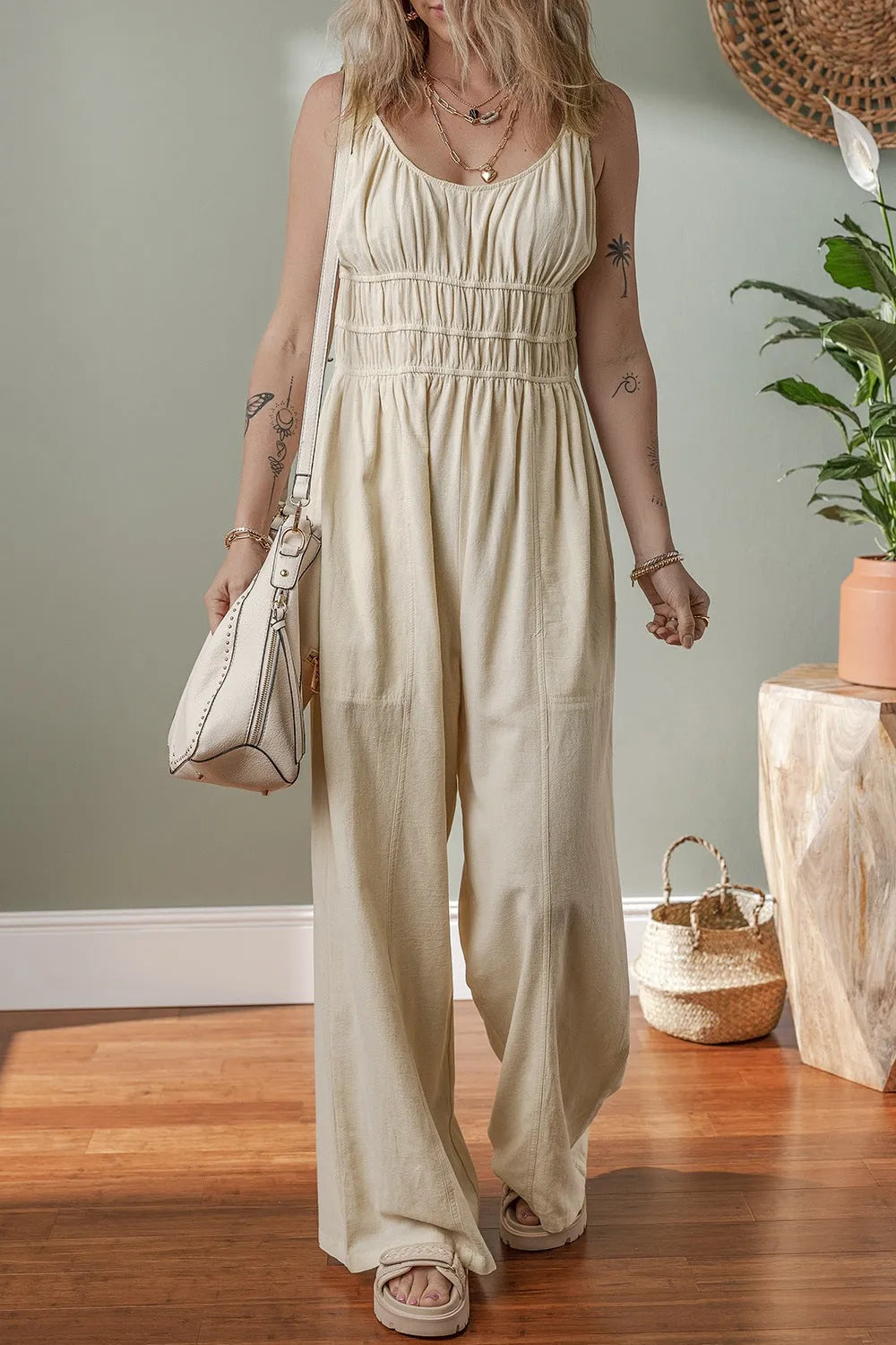 Ruched Sleeveless Wide Leg Jumpsuit - Codrington Expressions 