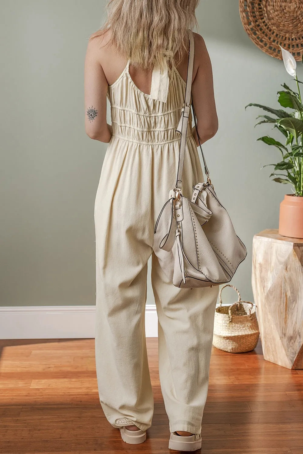 Ruched Sleeveless Wide Leg Jumpsuit - Codrington Expressions 
