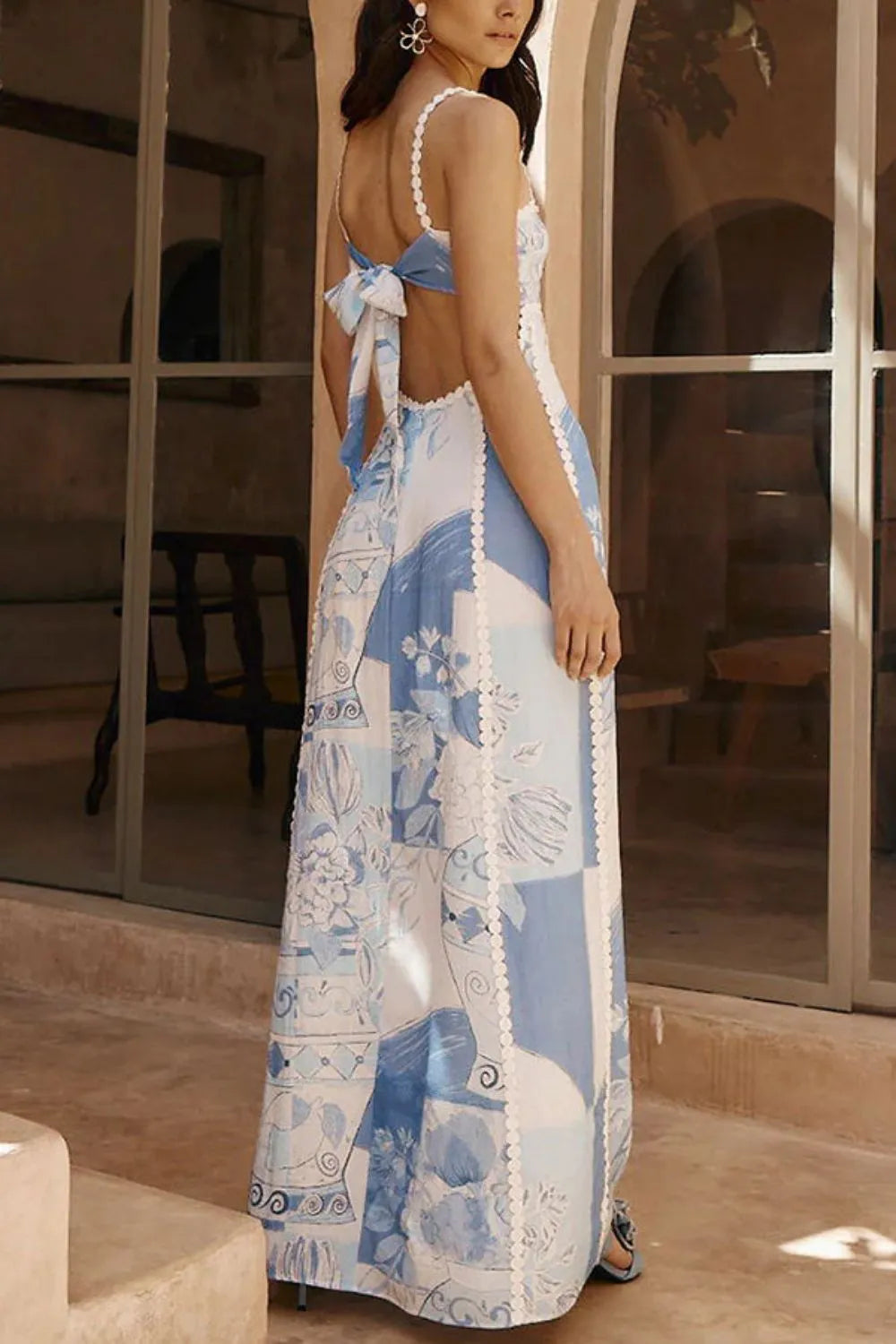 Cutout Back Printed Square Neck Maxi Dress - Codrington Expressions 