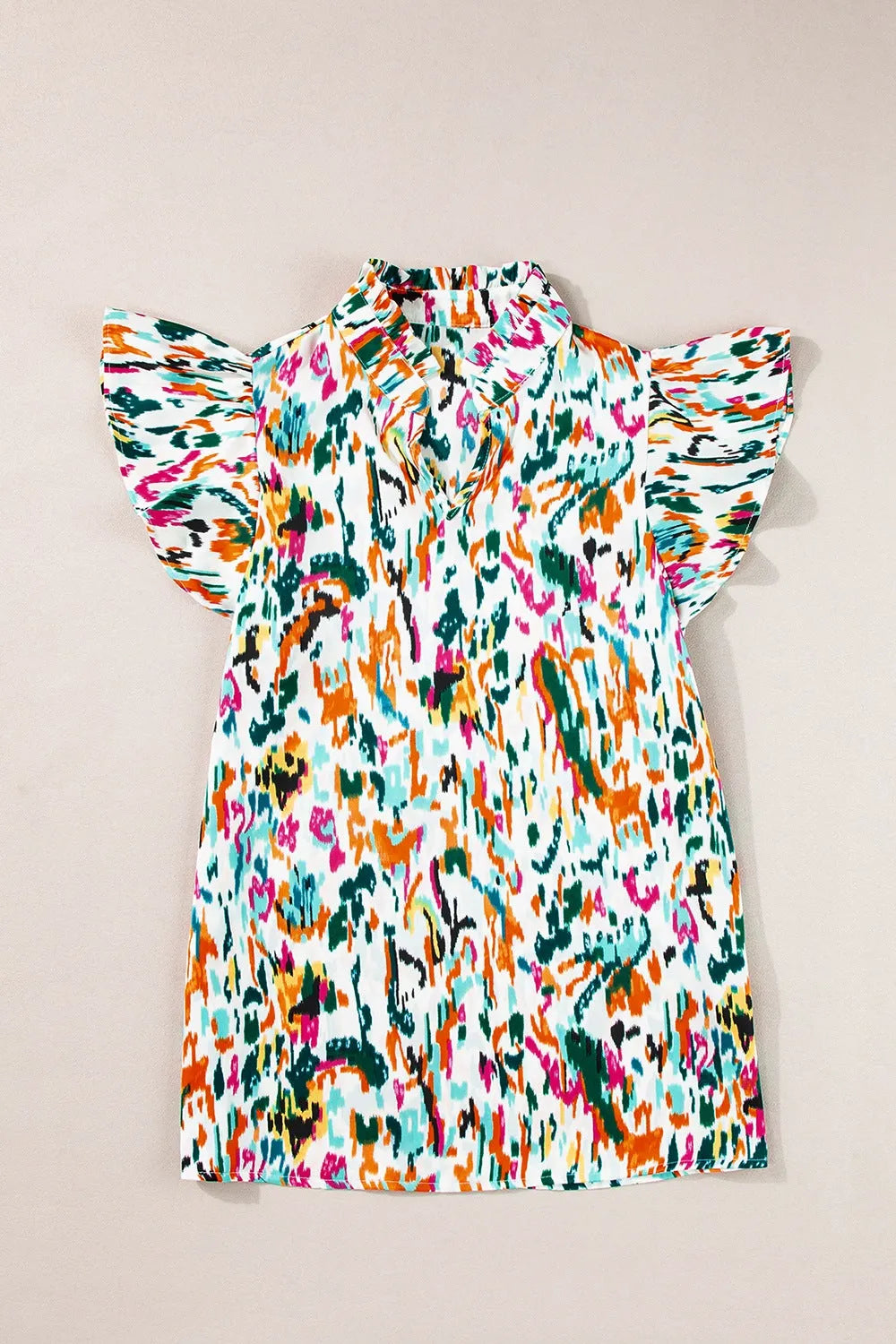 Abstract Print Ruffle Sleeve Blouse - Codrington Expressions 