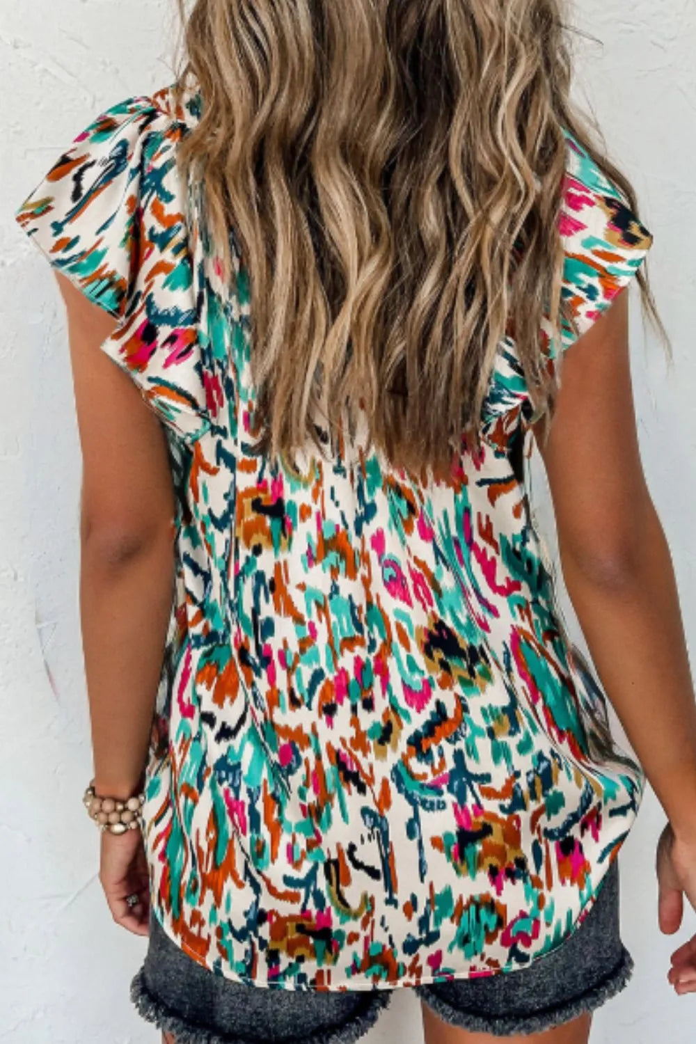 Abstract Print Ruffle Sleeve Blouse - Codrington Expressions 