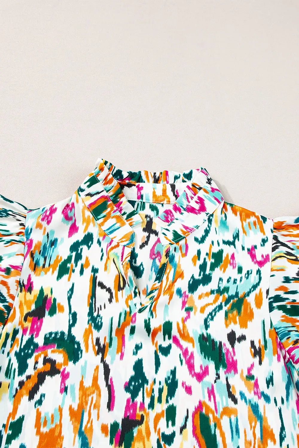 Abstract Print Ruffle Sleeve Blouse - Codrington Expressions 