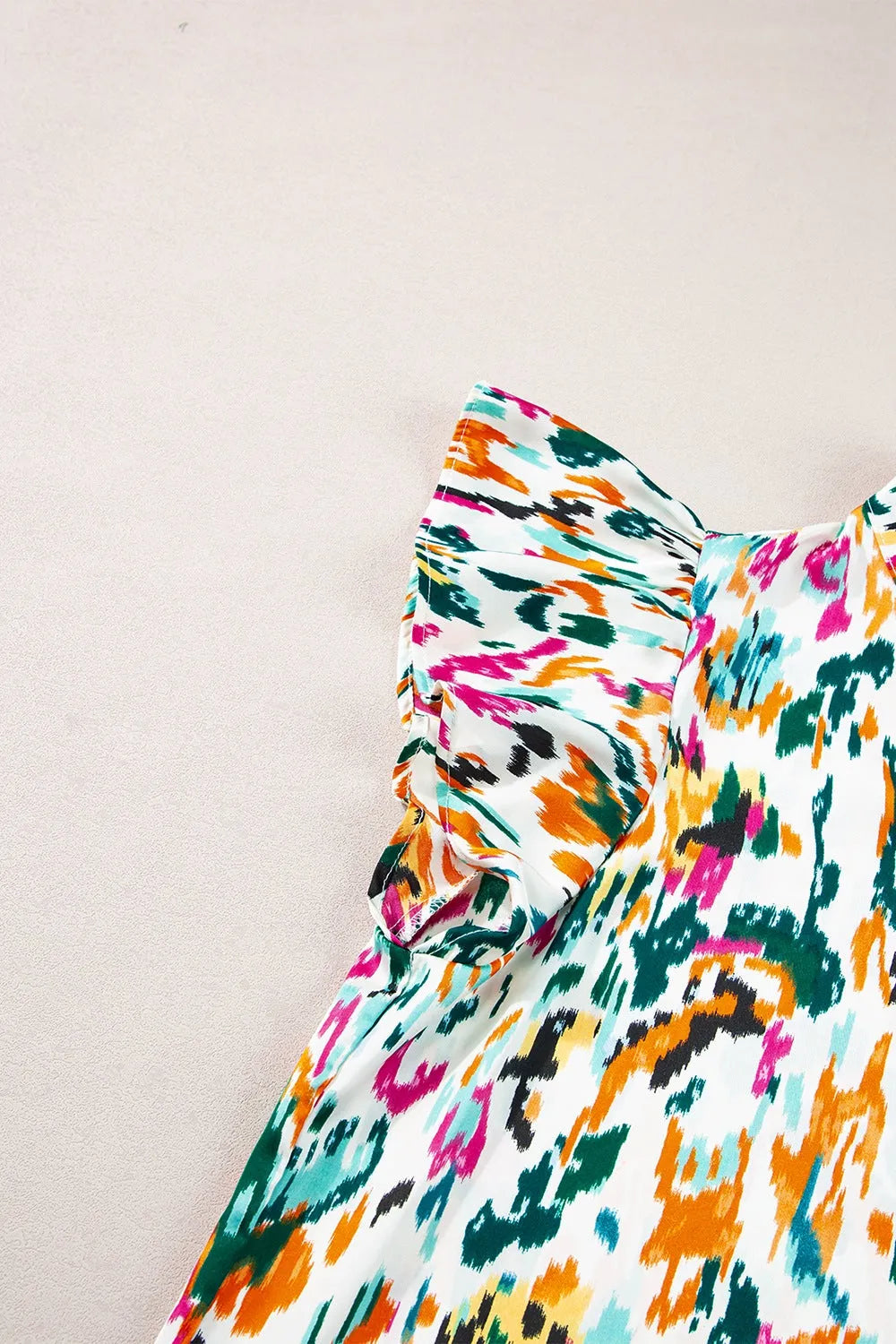 Abstract Print Ruffle Sleeve Blouse - Codrington Expressions 